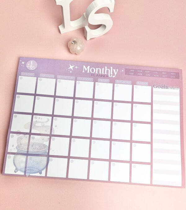 Enchanted Wands & Wishes -Magical illustrated A4 Monthly desk planner