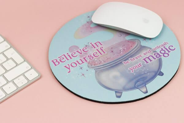 Enchanted Wands & Wishes - 'Believe in yourself' Glass Cauldron illustrated mousemat