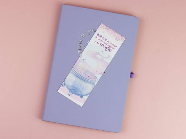 Enchanted Wands & Wishes- Velvety 'Believe in yourself' Glass Cauldron illustrated Bookmark