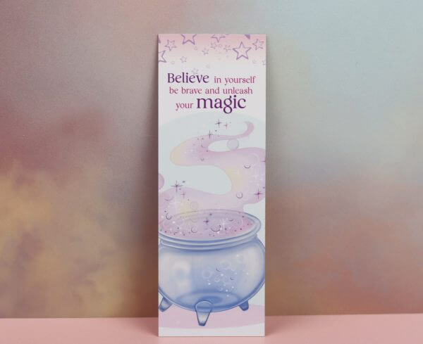 Enchanted Wands & Wishes- Velvety 'Believe in yourself' Glass Cauldron illustrated Bookmark - Image 3