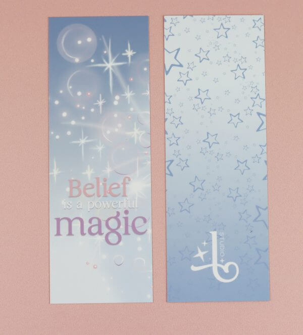 Enchanted Wands & Wishes- Velvety 'Belief is a Powerful Magic' Glass Wand illustrated Bookmark