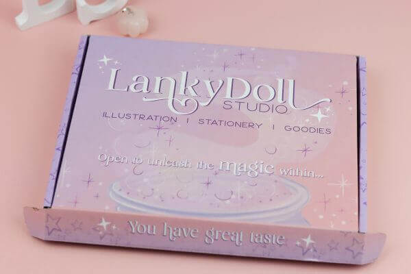 Gift wrapped in illustrated box & branded tissue paper and sticker