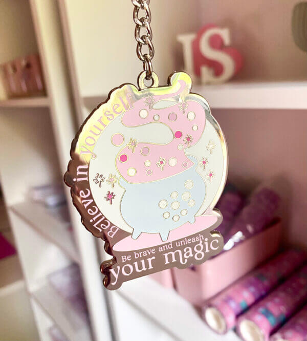 Enchanted Wands & Wishes - "Believe in yourself" Hard Enamel Chrome Keychain - Image 2