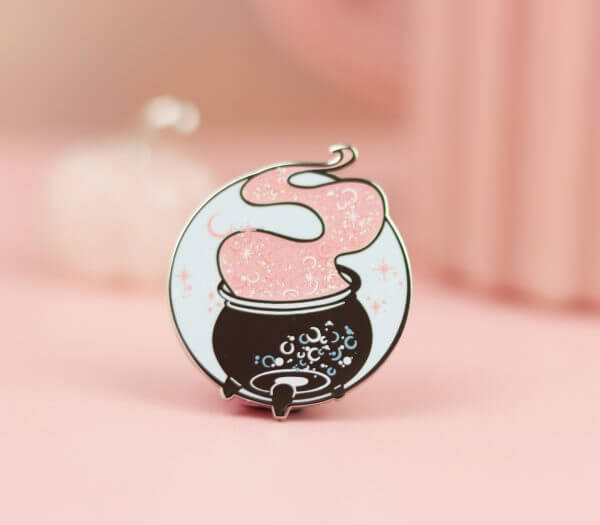 Enchanted Wands & Wishes -Magical glitter, Glass Cauldron enamel pin - Image 3