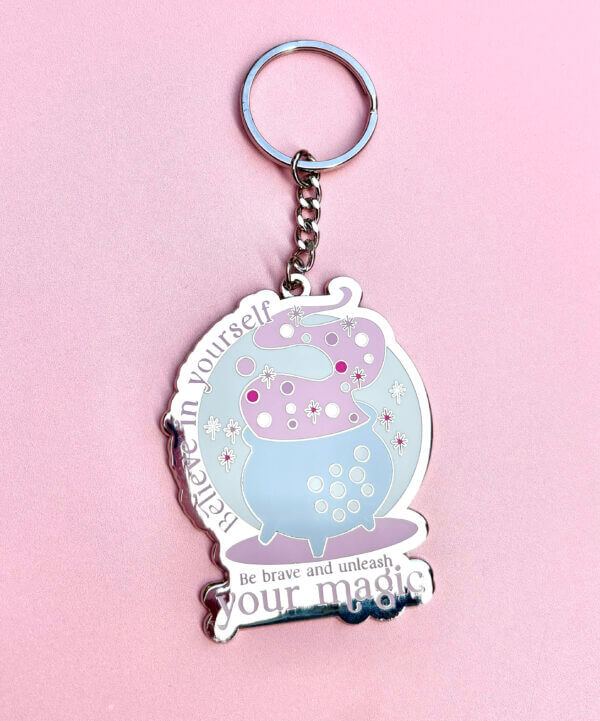 Enchanted Wands & Wishes - "Believe in yourself" Hard Enamel Chrome Keychain