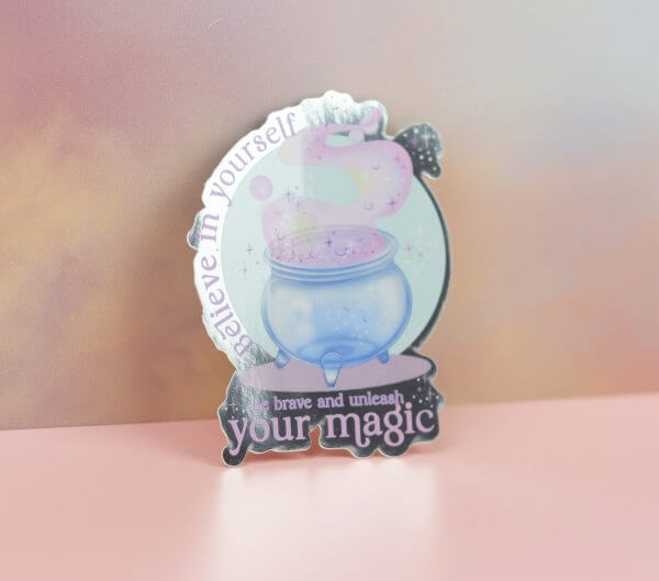 Enchanted Wands & Wishes - 'Believe in yourself' Mirror effect Vinyl Sticker - Image 2