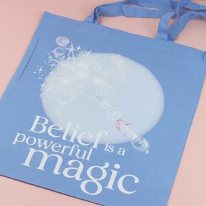 Enchanted Wands & Wishes - 'Belief is a Powerful Magic" Glass Wand illustrated tote bag- BLUE