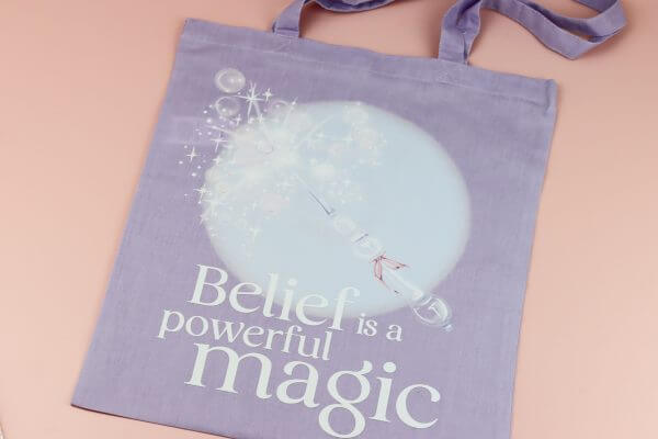 Enchanted Wands & Wishes - 'Belief is a Powerful Magic" Glass Wand illustrated tote bag- LILAC